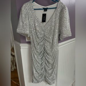 Bodycon silver sparkle mini dress- size 16